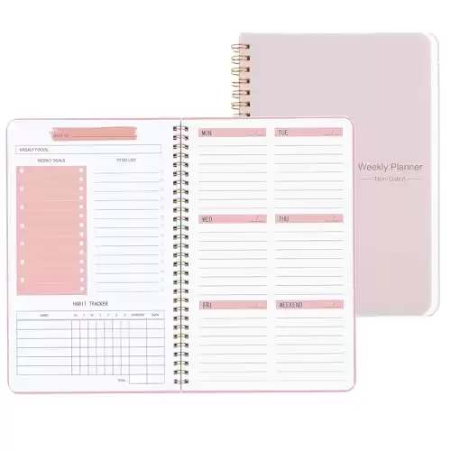 Weekly Planner Undated Planner Book with To-Do List,Weely Goals,Habit Tracker, 5.7"X 8" Inch for 52 Weeks Planning Pink for Women